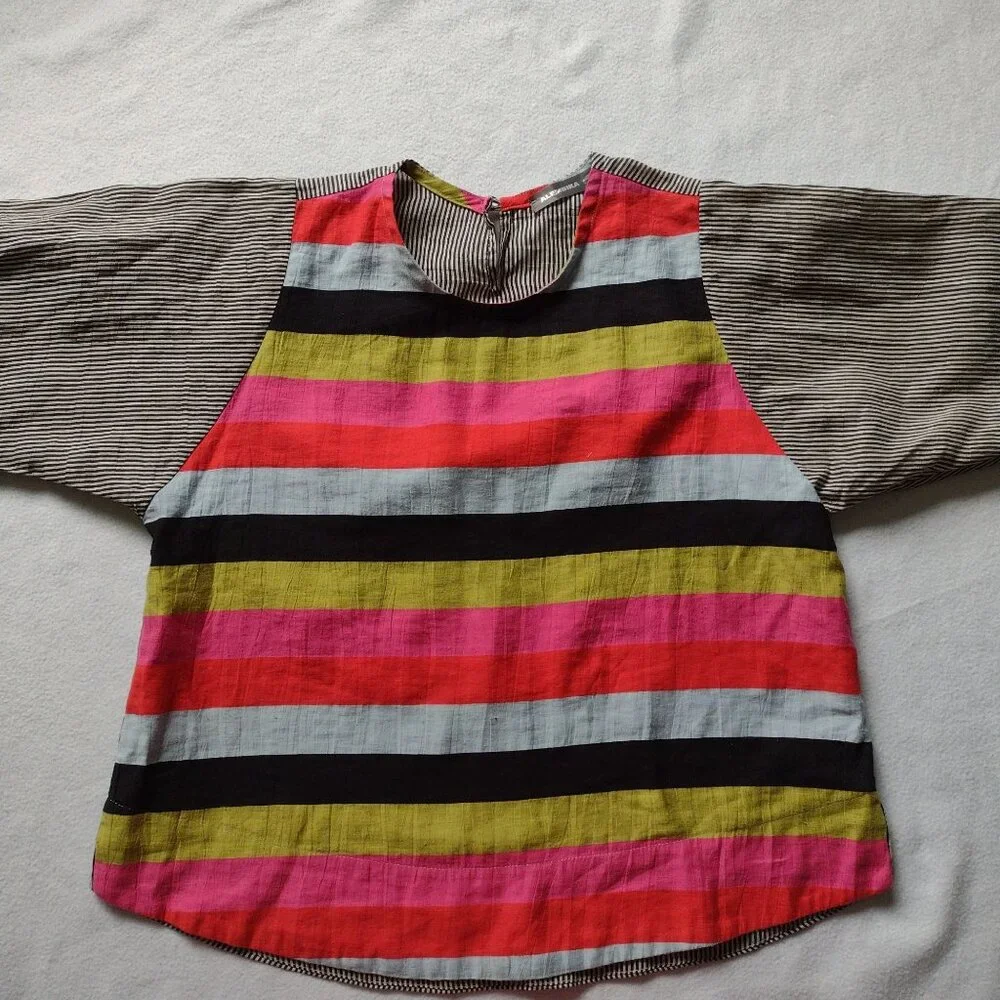 Alembika Mixed Striped Relaxed Fit Blouse S Linen Cotton Blend Vibrant Top - Picture 7 of 11